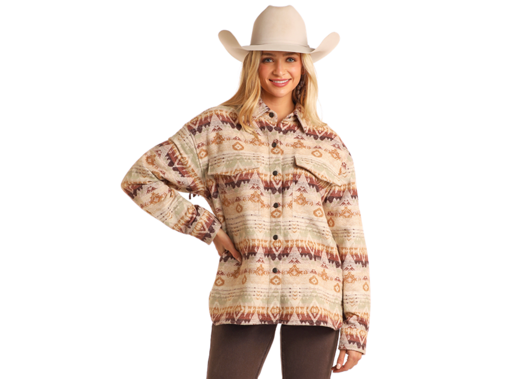 Rock and Roll Denim Aztec Shacket- BW92C05263- Eggshell-