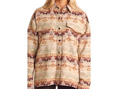 Rock and Roll Denim Aztec Shacket- BW92C05263- Eggshell-