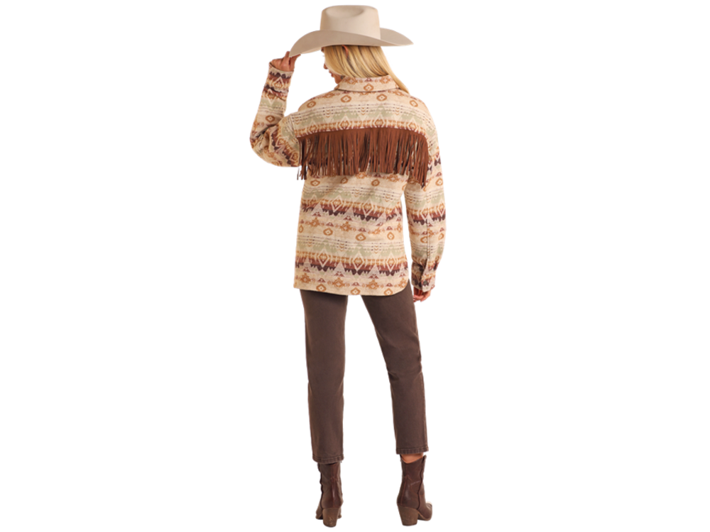 Rock and Roll Denim Aztec Shacket- BW92C05263- Eggshell-