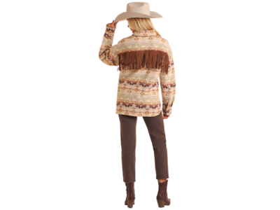 Rock and Roll Denim Aztec Shacket- BW92C05263- Eggshell-