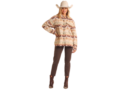 Rock and Roll Denim Aztec Shacket- BW92C05263- Eggshell-