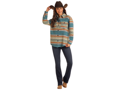 Rock and Roll Denim Aztec Shacket- BW92C05268-  Teal-