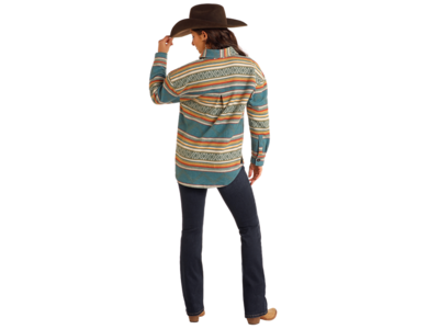 Rock and Roll Denim Aztec Shacket- BW92C05268-  Teal-