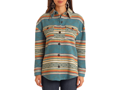 Rock and Roll Denim Aztec Shacket- BW92C05268-  Teal-