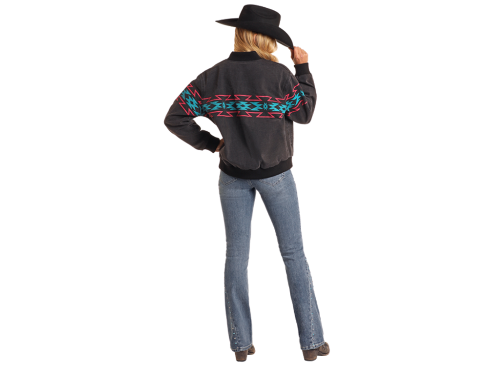 Rock and Roll Denim Throwback Bomber Jacket- BW92D05347