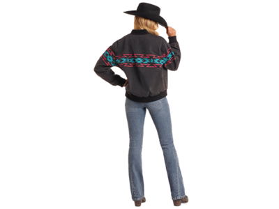 Rock and Roll Denim Throwback Bomber Jacket- BW92D05347