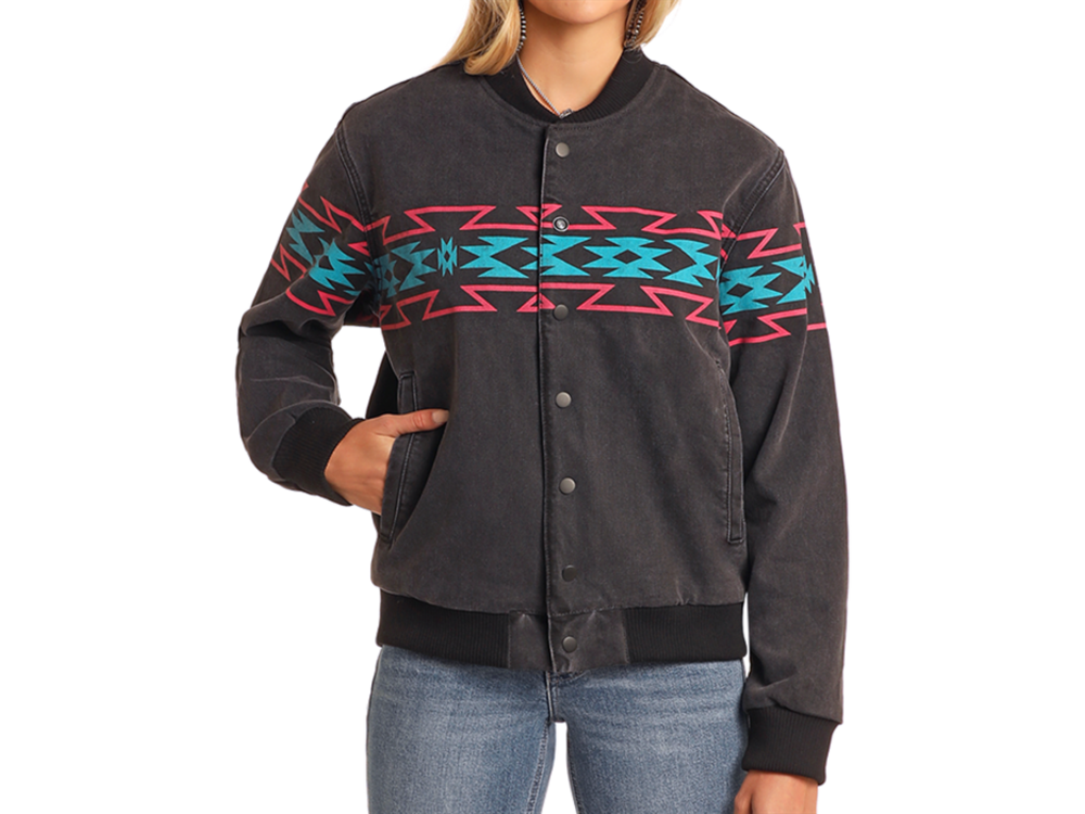 Rock and Roll Denim Throwback Bomber Jacket- BW92D05347