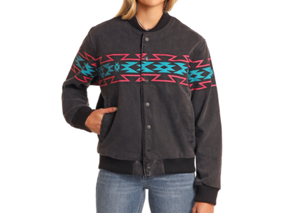 Rock and Roll Denim Throwback Bomber Jacket- BW92D05347