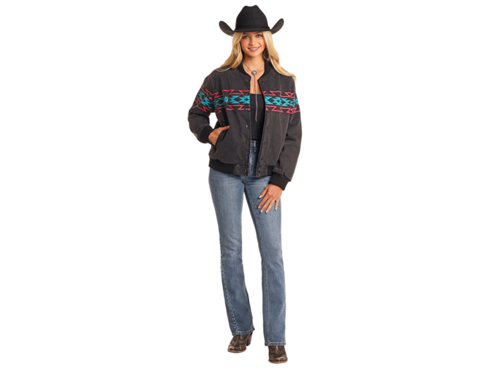 Rock and Roll Denim Throwback Bomber Jacket- BW92D05347