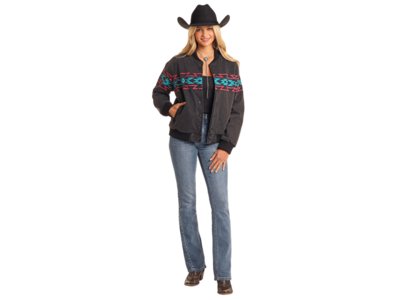 Rock and Roll Denim Throwback Bomber Jacket- BW92D05347