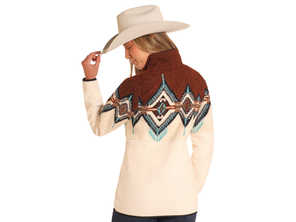 Rock and Roll Denim Border Berber Sweater- Brown- DW91C04069