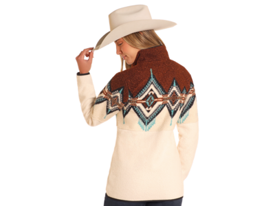 Rock and Roll Denim Border Berber Sweater- Brown- DW91C04069