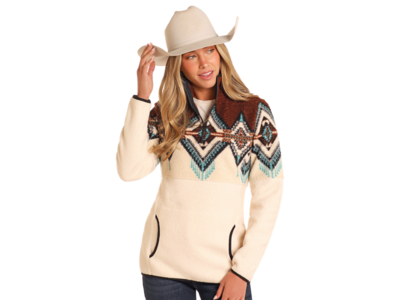 Rock and Roll Denim Border Berber Sweater- Brown- DW91C04069