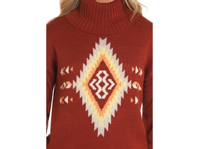 Rock and Roll Denim Aztec Turtleneck Sweater- BW32T04503- Red-