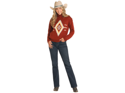 Rock and Roll Denim Aztec Turtleneck Sweater- BW32T04503- Red-