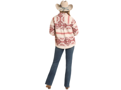 Rock and Roll Denim Aztec Shacket with Sherpa Lining- BW92C04319- Natural-