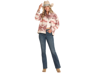 Rock and Roll Denim Aztec Shacket with Sherpa Lining- BW92C04319- Natural-