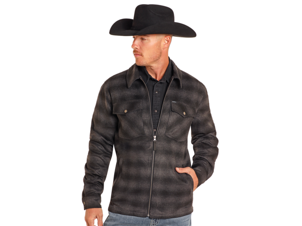 Rock and Roll Denim Plaid Full Zip Shacket- BM92C04326- Black