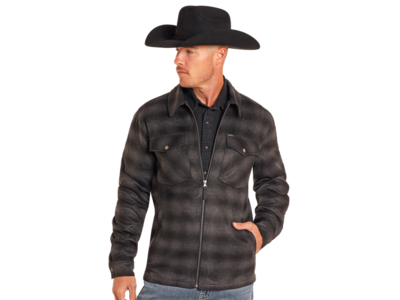 Rock and Roll Denim Plaid Full Zip Shacket- BM92C04326- Black