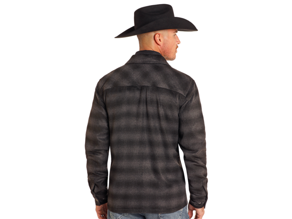 Rock and Roll Denim Plaid Full Zip Shacket- BM92C04326- Black