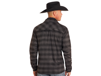 Rock and Roll Denim Plaid Full Zip Shacket- BM92C04326- Black