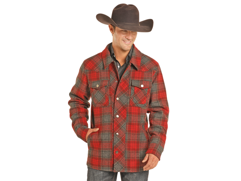 Rock and Roll Denim Plaid Wool Jacket- DM92C04056- Red