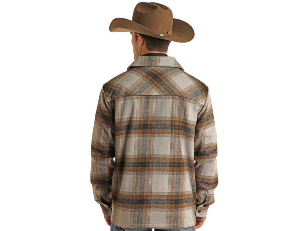 Rock and Roll Denim Plaid Zip-Up Shacket- BM92C01920- Grey