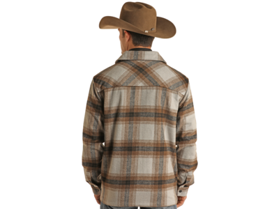 Rock and Roll Denim Plaid Zip-Up Shacket- BM92C01920- Grey