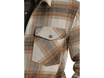 Rock and Roll Denim Plaid Zip-Up Shacket- BM92C01920- Grey