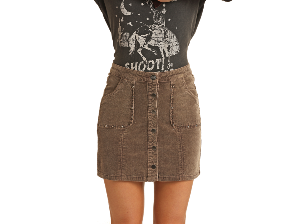 Rock and Roll Denim Corduroy Skirt- RRWD69R0H1- Brown-