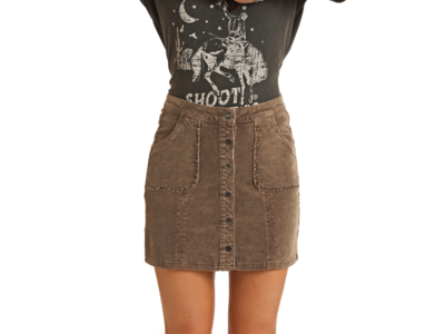 Rock and Roll Denim Corduroy Skirt- RRWD69R0H1- Brown-