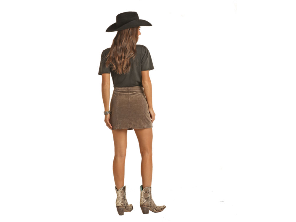 Rock and Roll Denim Corduroy Skirt- RRWD69R0H1- Brown-