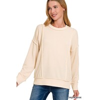 Ribbed Exposed Seam Lightweight Sweater- RTL-8562Y- Cream Beige-