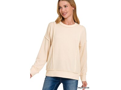 Ribbed Exposed Seam Lightweight Sweater- RTL-8562Y- Cream Beige-
