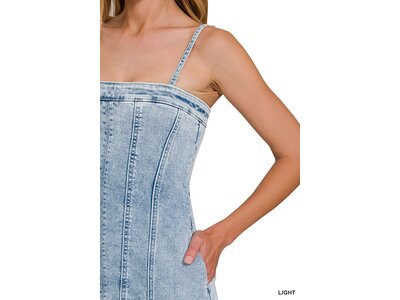 Light Wash Denim Cami Dress with Pockets- DTS-1930A5