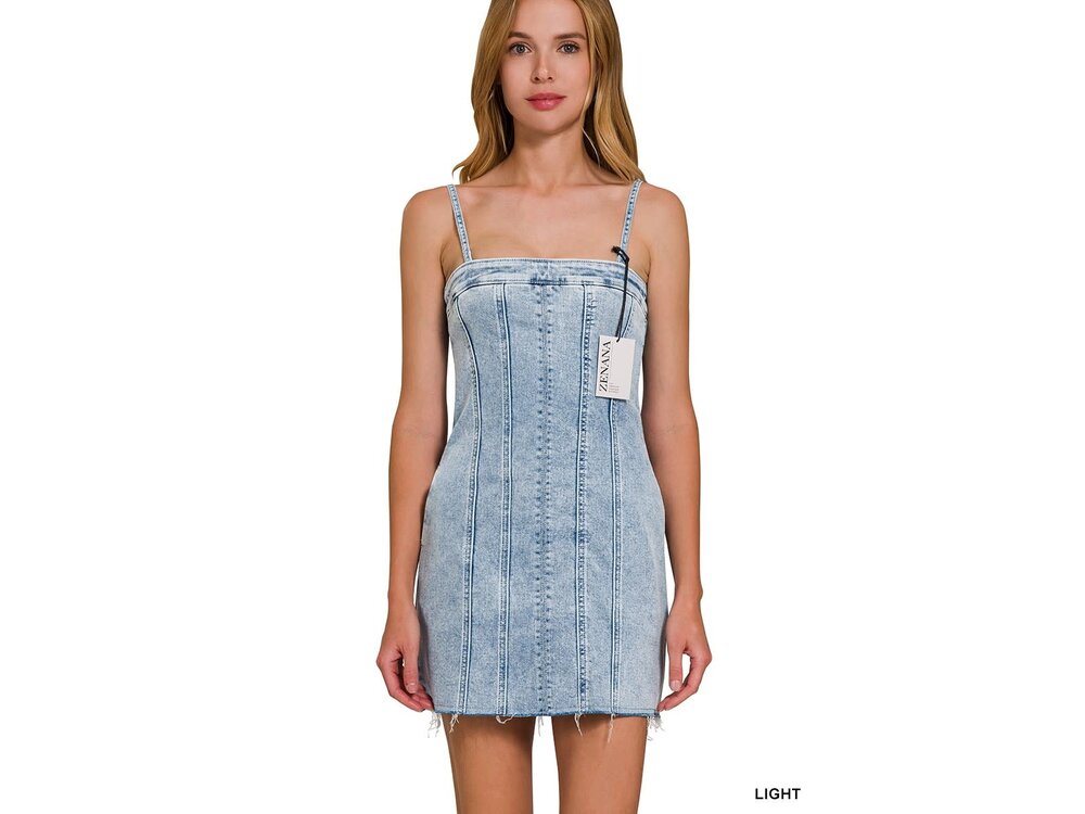 Light Wash Denim Cami Dress with Pockets- DTS-1930A5