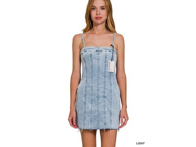 Light Wash Denim Cami Dress with Pockets- DTS-1930A5