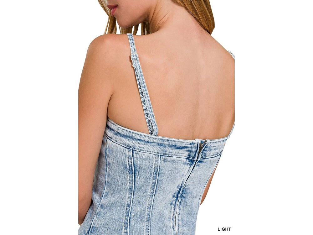 Light Wash Denim Cami Dress with Pockets- DTS-1930A5