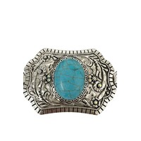 Rectangle Concho Belt with Crystal Accents- Silver/Turquoise- 35in-