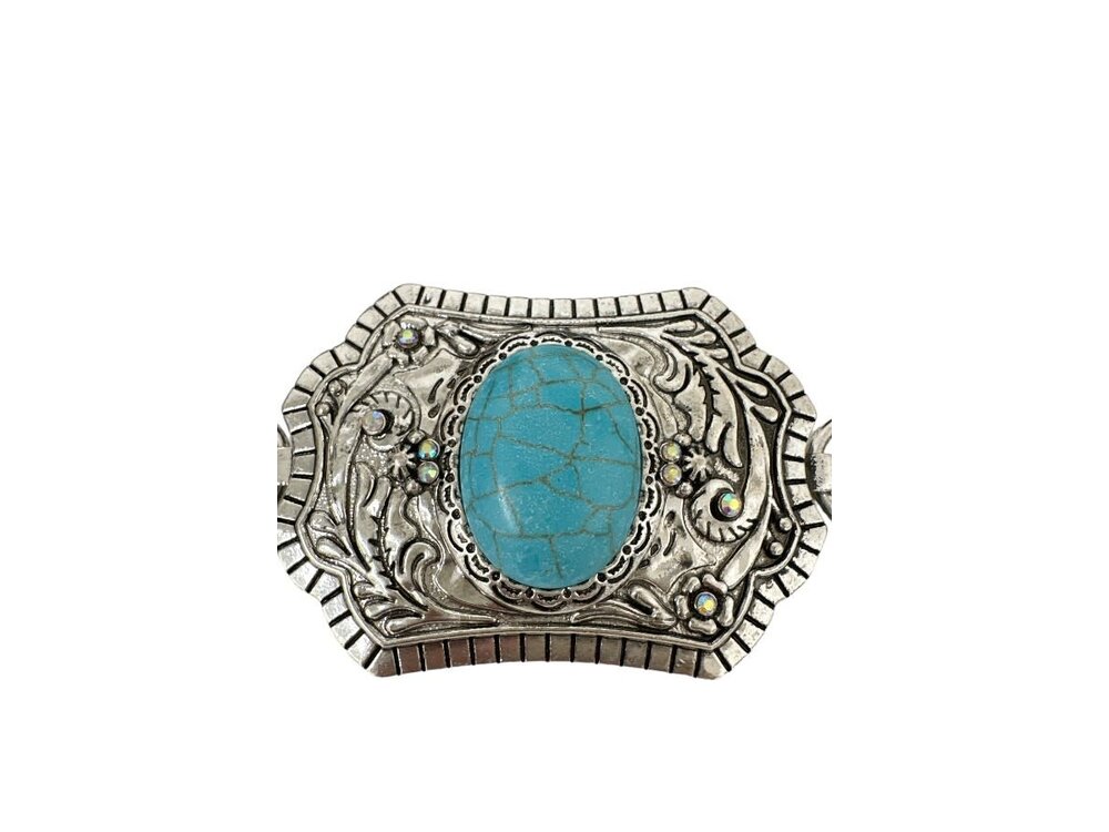 Rectangle Concho Belt with Crystal Accents- Silver/Turquoise- 42in-