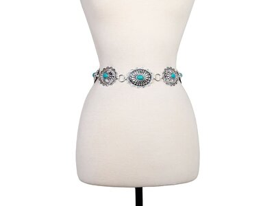 Oval Classic Concho Belt- Silver/Turquoise-