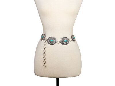 Oval Classic Concho Belt- Silver/Turquoise-