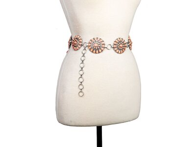 Floral Stone Concho Belt- Pink- S/M