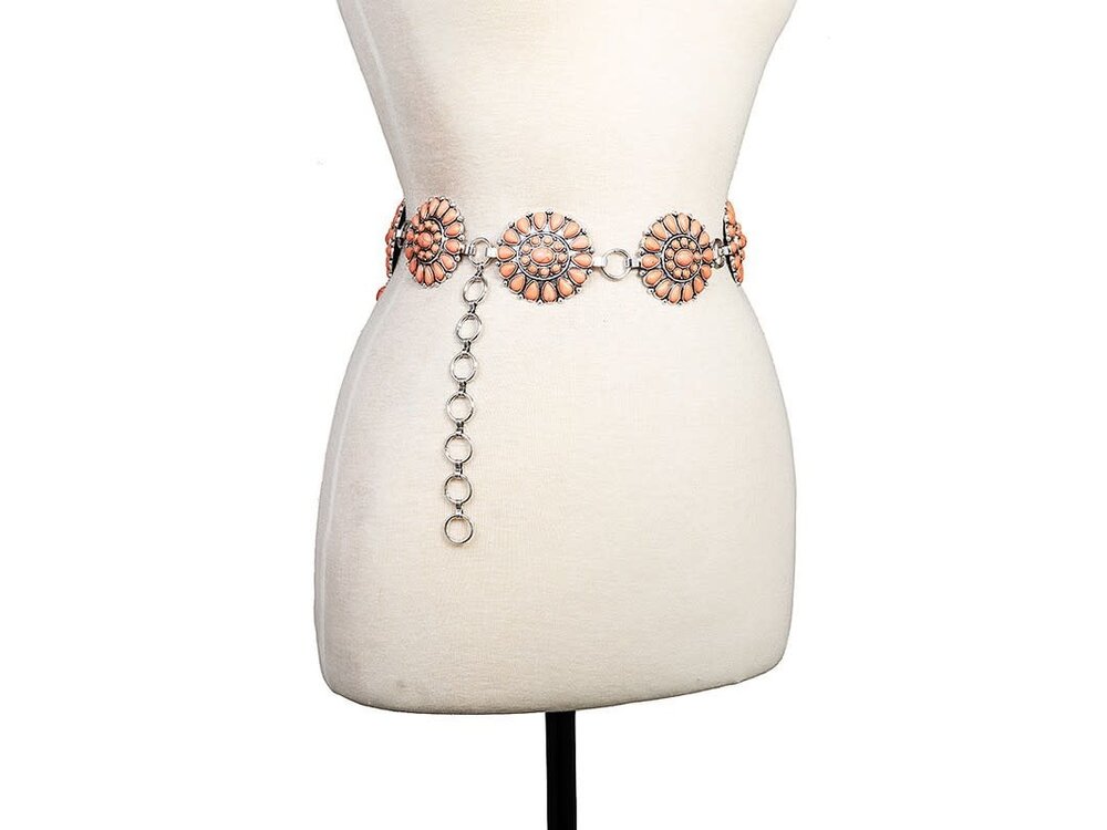 Floral Stone Concho Belt- Pink- S/M
