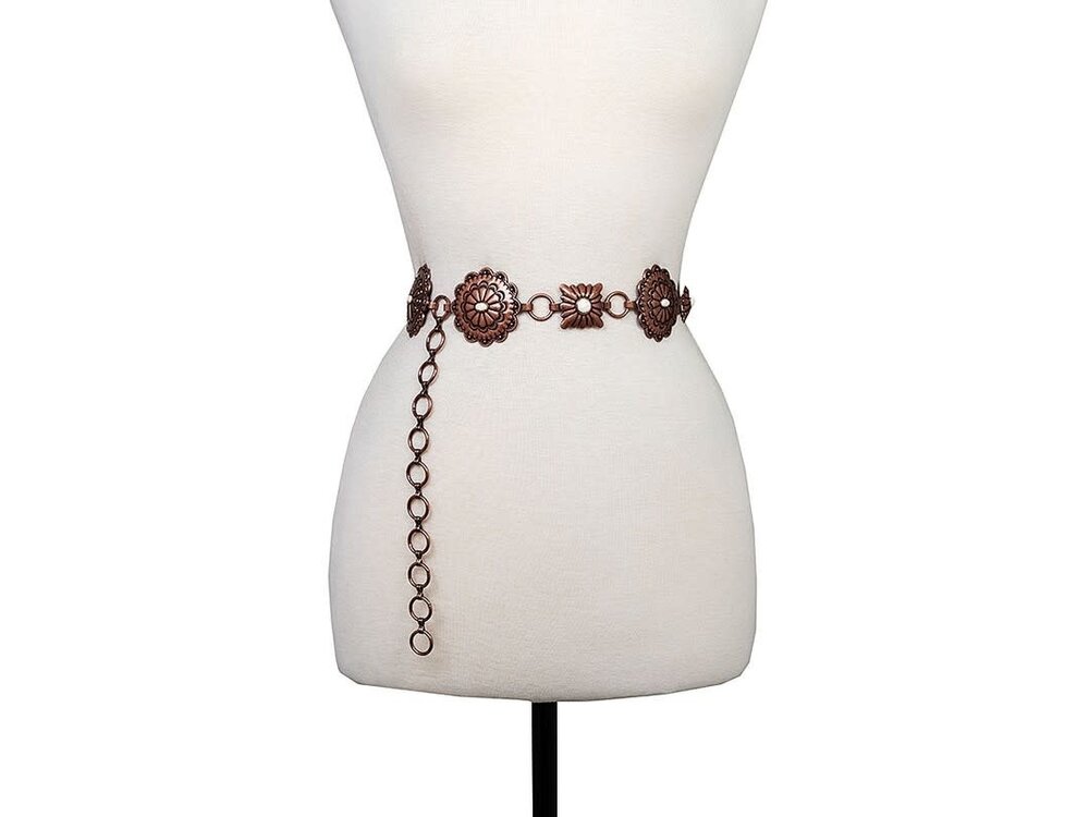 Round Square Concho Belt- Copper- L/XL