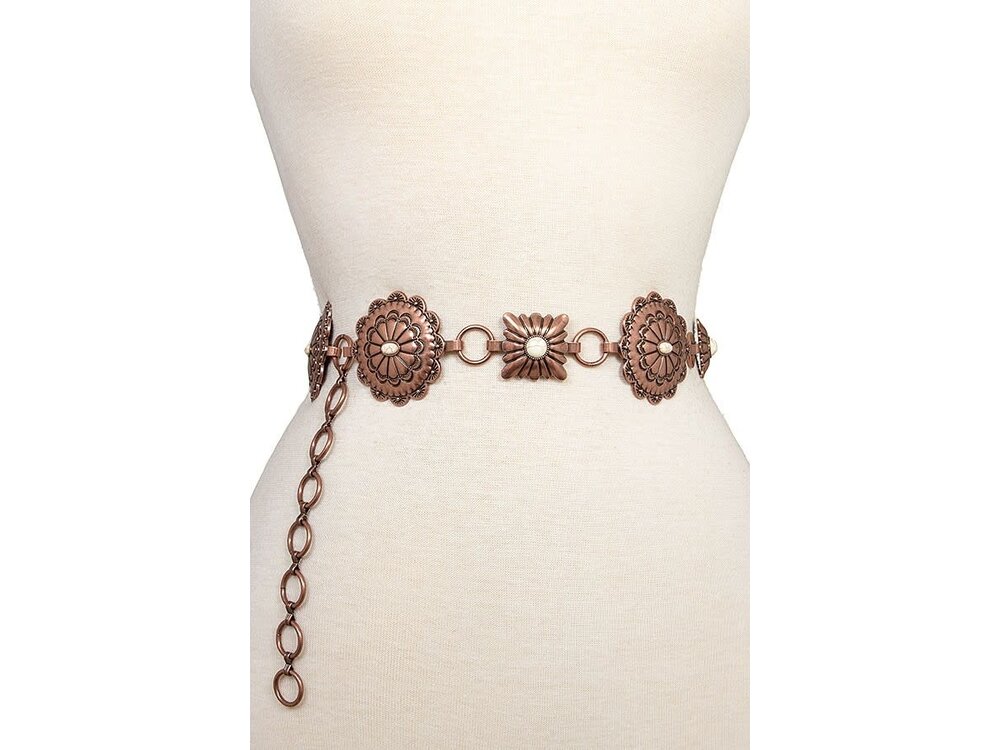 Round Square Concho Belt- Copper- L/XL