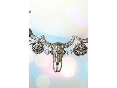 Western Steer Head Concho Belt- Silver-