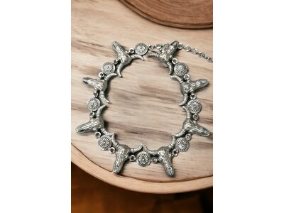 Western Steer Head Concho Belt- Silver-