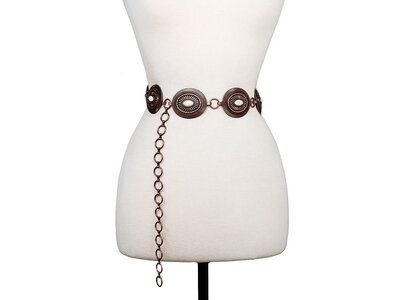 Oval Etched Concho Belt- Copper/White- S/M