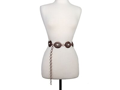 Oval Etched Concho Belt- Copper/White- S/M